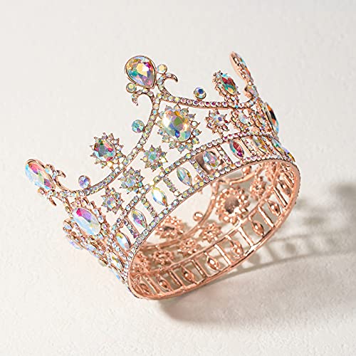 Sweetv Rose Gold Queen Crown For Women, Iridescent Crystal Brithday Crown For Cake Topper, Costume Tiaras And Crowns, Aurora Borealis Party Accessories For Wedding Halloween Babyshower #TOP5
