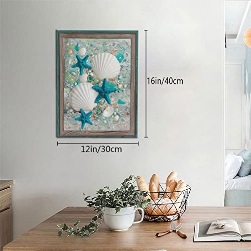 Coastal Farmhouse Canvas Print Wall Decor Ideas Sea Artwork For Bedroom Beach Decor Starfish Seashell Wall Art For Nautical Bathroom Starfish Wave Wall Hanging Beach Art With Shells Seashell Poster #TOP1