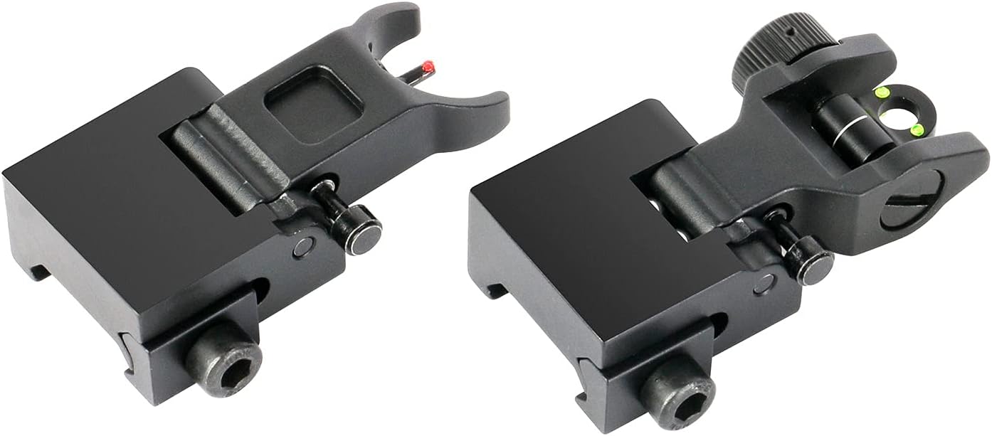 SOUFORCE Flip Up Front and Rear Iron Sights, Backup Sights Set Fit Picatinny & Weaver Rails, Black