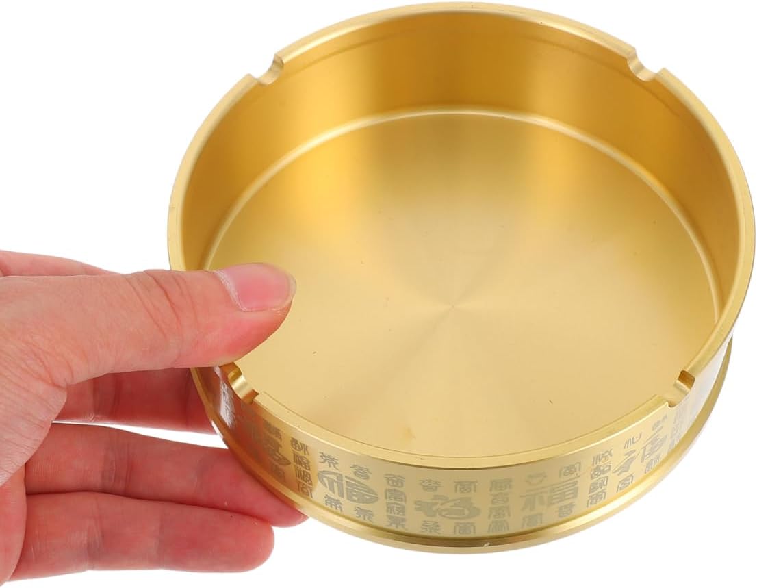 Vintage Brass Ashtray 4.72In Round Creative Tabletop Ash Holder for Home Office Patio Garden Decor Smokers Men