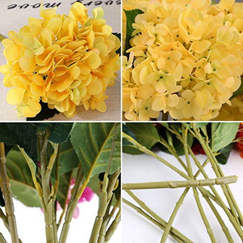 FagusHome Kunstbloemen 4 Stuks Zijden Hortensia Bloemen Boeketten Nep Hortensia Stengels voor Thuis Bruiloft Decoratie (Geel) - Afbeelding 8