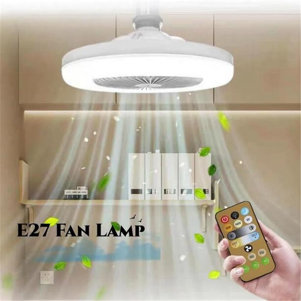 3000K-6000K Dimmable E26 E27 Modern Quiet Comfortable Ceiling Fan with Light and Remote Control Household Kitchen Bedroom Living Room Ceiling Fan Lights 9.8 inches