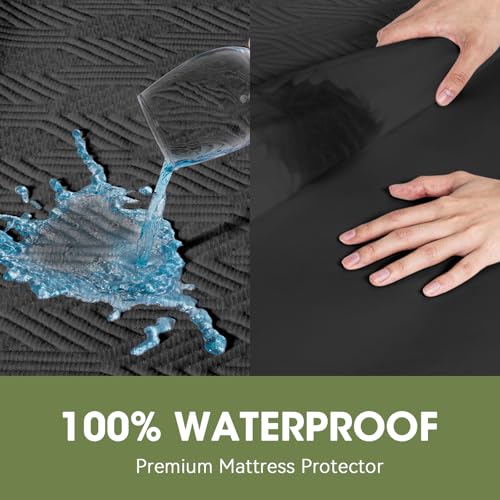 HYLEORY Queen Size Waterproof Mattress Protector Cooling Mattress Pad Cover Breathable Soft 3D Air Fabric Noiseless Washable Fitted Sheet with Deep Pocket Up to 21\" Black