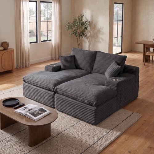 Image of 120 inch Modular Sectional Sofa, U-Shape Boneless Couch, Dark Grey