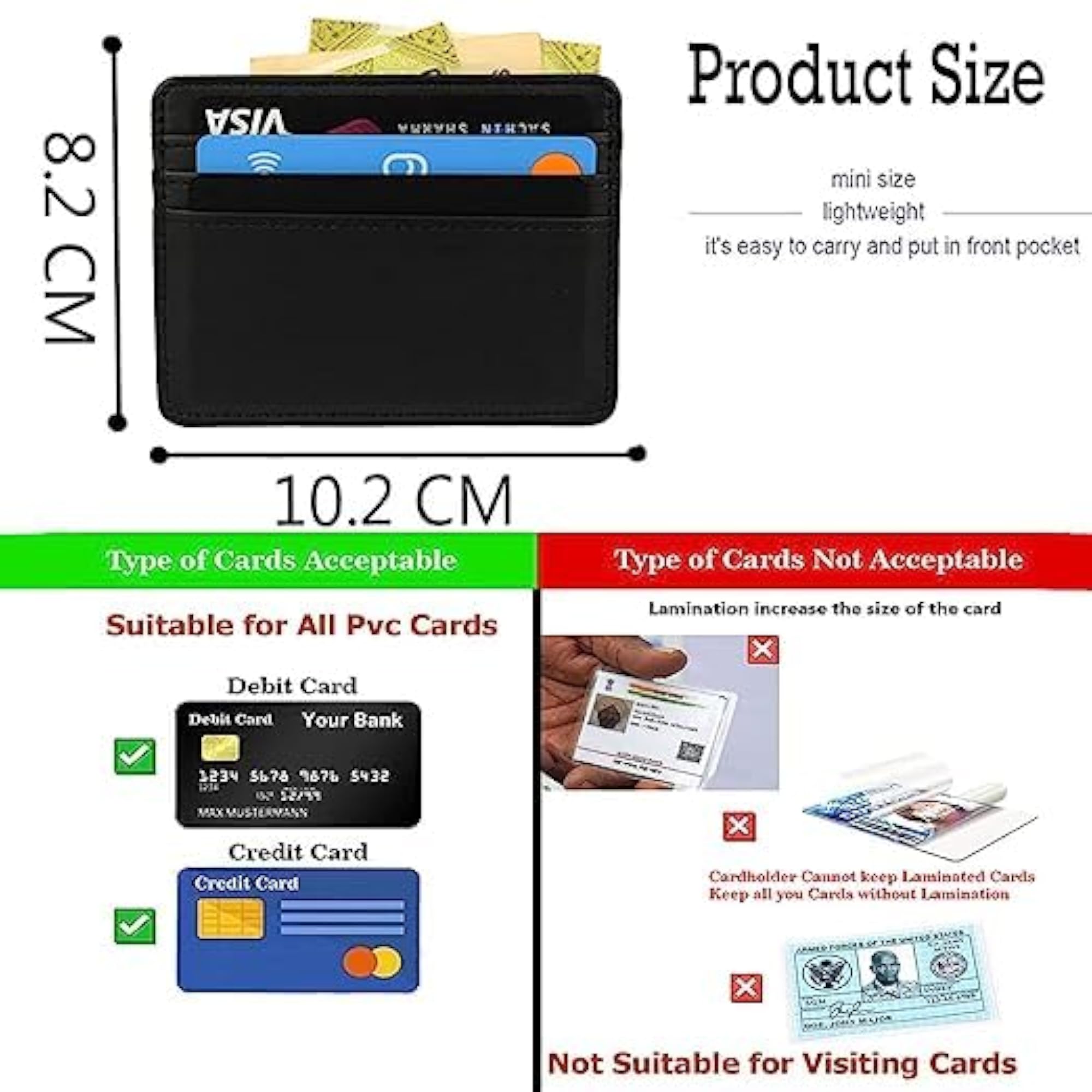 Black Slim Leather Card Holder with Cash Slots