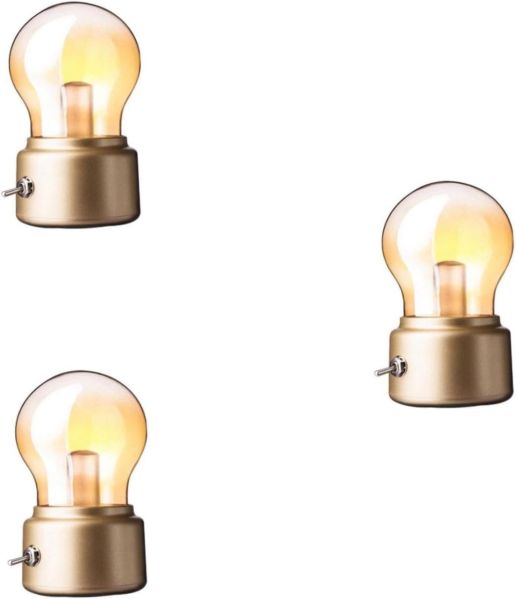 DOITOOL Pcs Desk Lamp Rechargeable Bulb Led Night Light Vintage Glass Bulb Lamp Easy to Use Metal Toggle for Bedroom