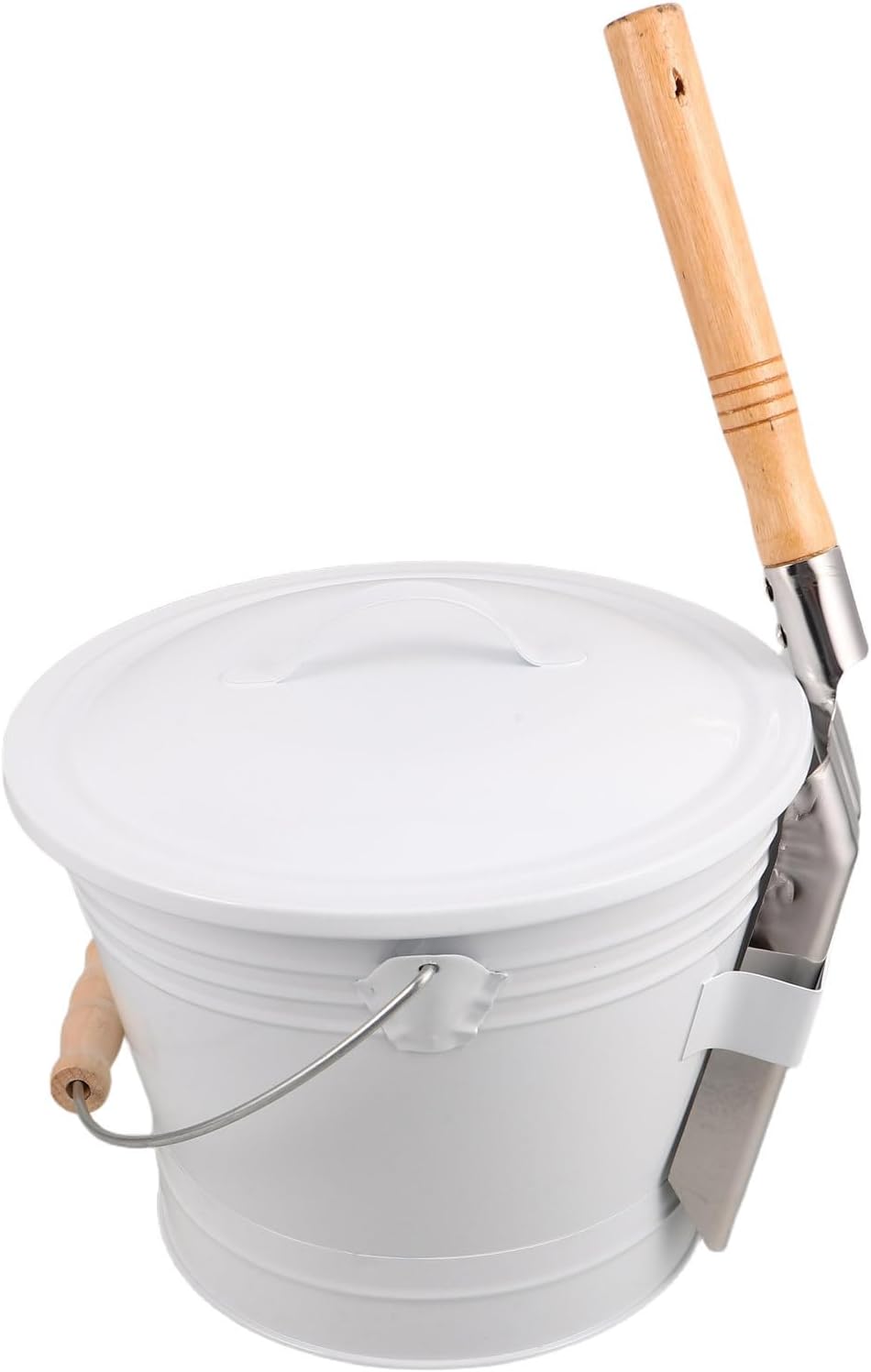 Heat-Resistant Metal Fireplace Ash Bucket with Lid Round Iron Shovel, Decorative Stove Tool Set for Handling Hot Ashes in Indoor Fireplace and Outdoor Fire Pit
