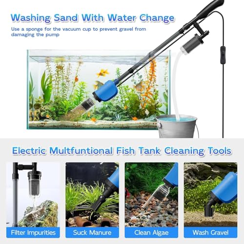 Image of Electric Aquarium Vacuum Gravel Cleaner, 32W 6-in-1 Automatic Fish Tank Cleaner with Powerful 528GPH Pump, Gravel Vacuum, Sand Washer & Water Changer for 10-200 Gallon Tanks