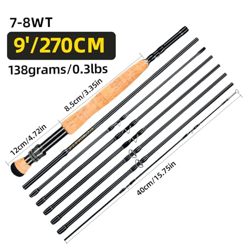 Fly Fishing Rod, 8ft 3-4wt or 9ft 7-8wt, 8 Pieces Portable, Carbon Fiber Blanks, Light Weight, for Travel, Freshwater Stream Travel Fishing (8pcs 9ft 7-8wt) by Bigchub - Used condition - Image 2