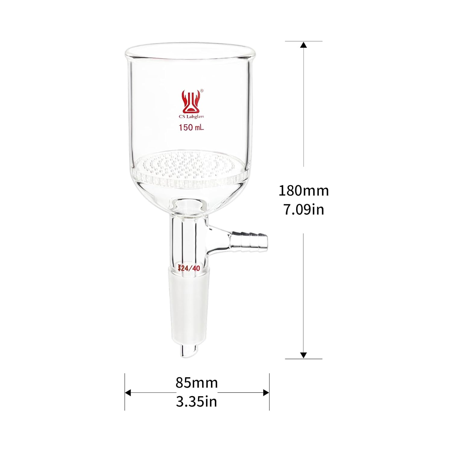 Buchner Filtering Funnel 150ml with Glass Filter Plate, Borosilicate Glass Buchner Filter Funnel with 24/40 Standard Taper Inner Joint and Vacuum Serrated Tubulation (150mL)