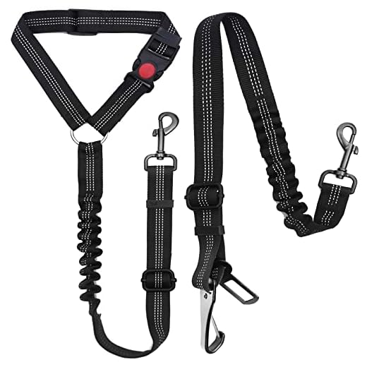 Junreox 2 Packs Dog Seat Belt, 3rd Generation Dog Seatbelt Harness with Adjustable Metal Buckle, Elastic Bungee Reflective Vehicle Car Headrest Restraint Tether for Small Medium Large Dogs Pet