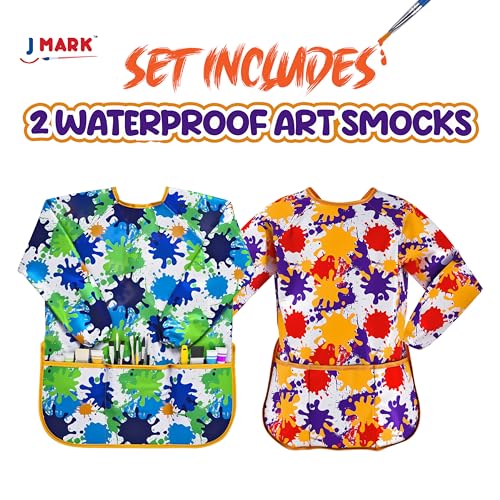 J MARK Long Sleeve Smocks – Art Smock Includes Pockets – Fun Print Apron for Painting