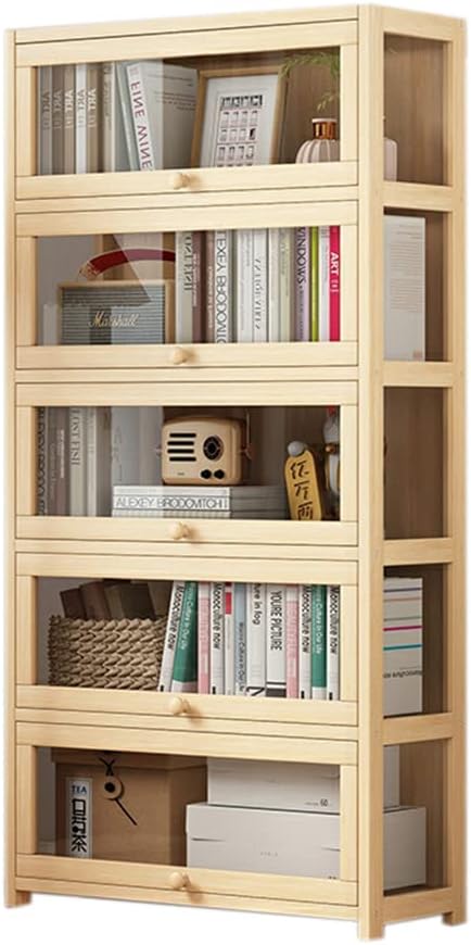 LITFAD Contemporary Closed Back Shelf Solid Wood Standard Bookcase Transparent Acrylic Cabinet Door Floor Storage Cabinet for Living Room Bedroom Library - 31.5" L x 10.5" W x 53.5" H