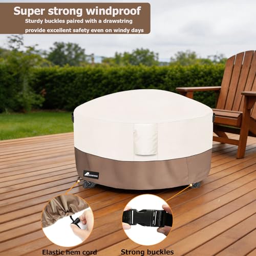 Alickwang Fire Pit Cover Round 40 Inch Waterproof,Outdoor Heavy Duty Durable 600D Tear-Resistant Fire Pit Table Cover,Patio Round Firepit Cover 40" D x 20" H, Beige by Alickwang - Image 6
