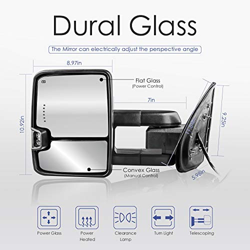 Mostplus Power Heated Chrome Towing Mirrors Compatible For Chevy Silverado Suburban Tahoe Gmc Serria Yukon 2008-2013 W/Swichback Sequential Turn Light, Clearance Lamp, Running Light(Set Of 2) #TOP3