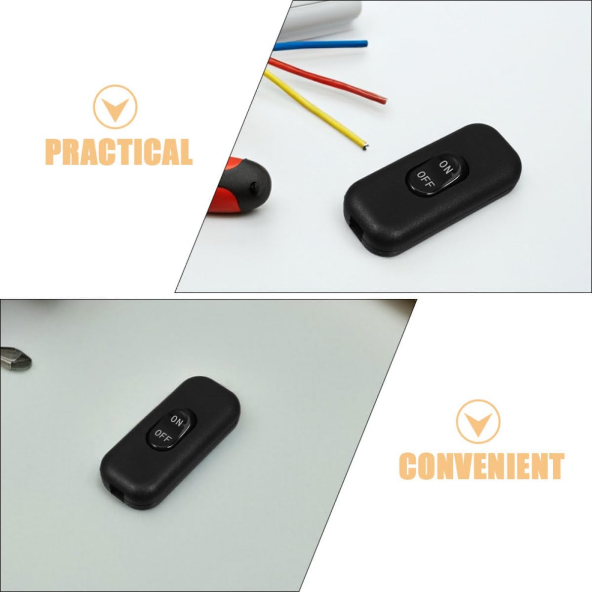 4pcs Inline Electrical Rocker Switch Ac 250v 6a for Cord Control | Pa66 Copper Build, Black Finish, Industrial Home Use, Inline Button Design