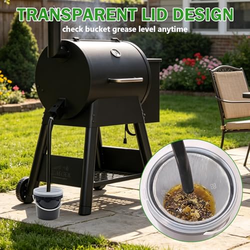Image of Eveanro Upgraded Grease Bucket with Transparent Lid & 2-Pack Foil Liners | Drip Catcher for Pellet Smokers, Compatible with Traeger, Pit Boss, Z Grills, Recteq and More Pellet Grills Accessories