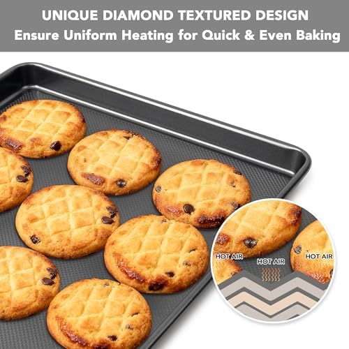 Tiawudi Baking Sheet Pan Set, 0.8mm Thick Heavy Duty Cookie Sheet with Diamond Texture Pattern, Nonstick Baking Tray for Oven, Carbon Steel Half, Jerry Roll Pan, Set of 3 - Thumbnail 5