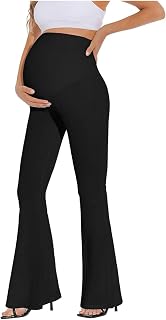 Pantalones deportivos para mujer 3/4 holgados con campanas de yoga para embarazadas, secado rápido, transpirables, cintura alta y soporte abdominal, ajuste estrecho, pierna ancha, pantalones con goma