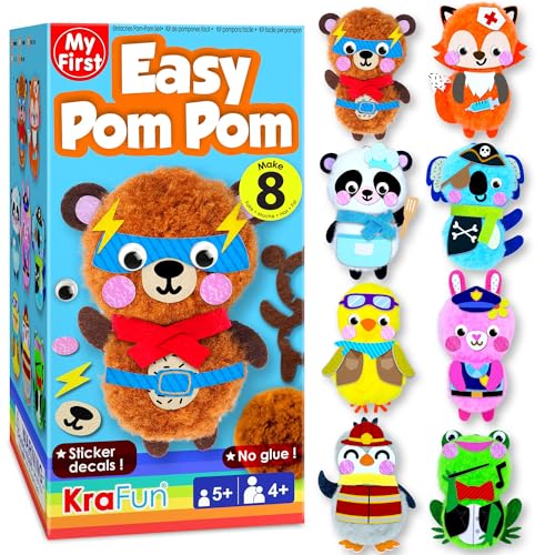 KRAFUN Pom Pom Animal Craft Kit for Kids Ages 5-10 | 8 Animals