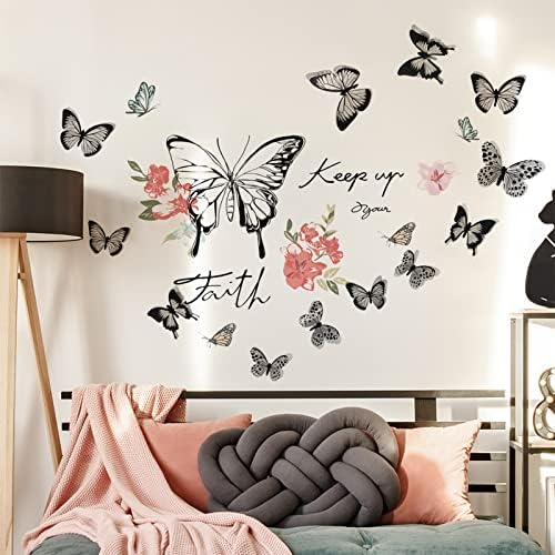Alvinwin Butterfly Wall Decor Flower Vinyl Peel and Stick Big Wall Art Stickers Posters Decorations for Living Room Bedroom