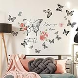 Alvinwin Butterfly Wall Decor Flower Vinyl Peel and Stick Big Wall Art Stickers Posters Decorations