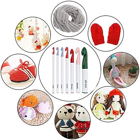 7Pcs Crochet Hook Plastic Crochet Hook Set ErgonomicHandles Extreme Comfort 7mm 8mm 9mm 10mm 12mm 15mm 20mm Crochet Needles for DIY Knitting Sewing Yarn Wool Weaving Craft Tools