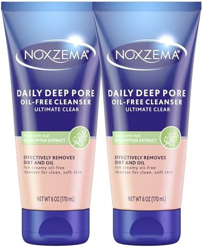 Noxzema Daily Face Wash, Oil-Free Deep Pore Cleanser 2-Pack – Ultimate Clear Skin Care, Oil, Dirt & Makeup Remover, 6 Oz Ea