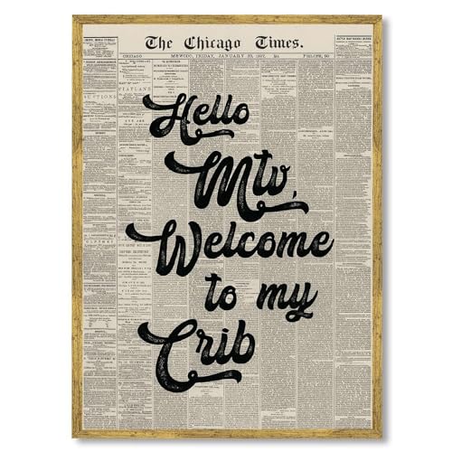 Hello MTV Welcome Poster Canvas Wall Art, Gold Frame, 12x16