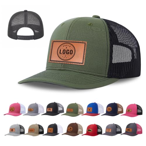 Image of Custom Hats for Men and Women, Personalized Baseball Cap with Leather Patch | Design Your Own Hat with Logo, Photo or Text, Breathable Mesh Back, Adjustable Customized Trucker Hats for Adults