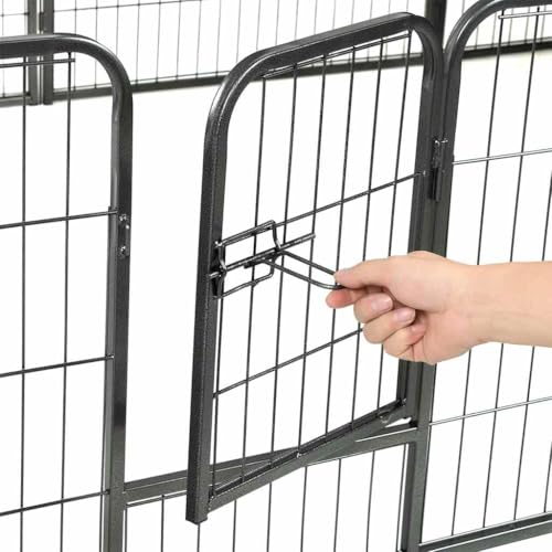 QUAHEAS Hunde- Laufgitter aus pulverbeschichtetem Stahl 12 Paneele 80×60 cm Schwarz mit Tür, wetterfestes Freigehege für Innen und Außen, faltbar, modularer Hundezwinger für Garten-6