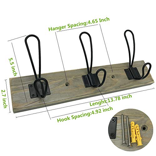 Sageme Wall Mounted Coat Rack, Wooden Entryway Vintage Rustic Coat Rack Hat Hanger Rack 3-Hook Rail For The Entryway, Bathroom, Bedroom, Kitchen, Mudroom Solid Wood (3 Hooks, Black) #TOP1