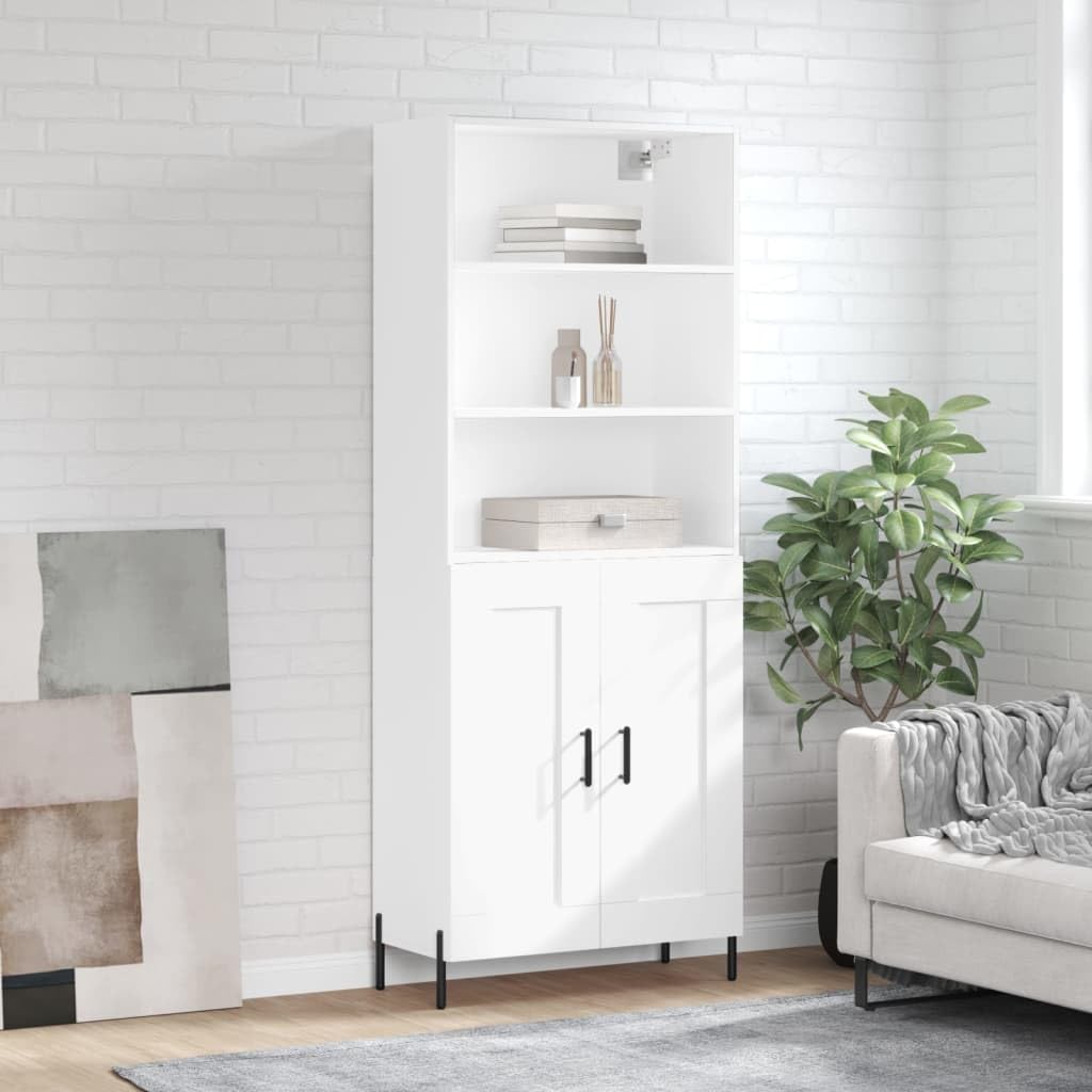 Armadio alto, bianco, 69,5 x 34 x 180 cm, in legno con piedini in metallo, elegante armadio per soggiorno, credenza, cassettiera, corridoio, credenza, hall