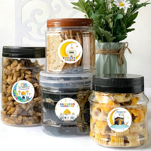 Ramadan Etiketten Aufkleber, 500 Stück Eid Sticker Round, Mubarak Sticker Rolle, Ramadan Aufkleber Deko, Eid Mubarak Etiketten, Self-Adhesive, für Briefumschläge und Geschenkboxen(A)