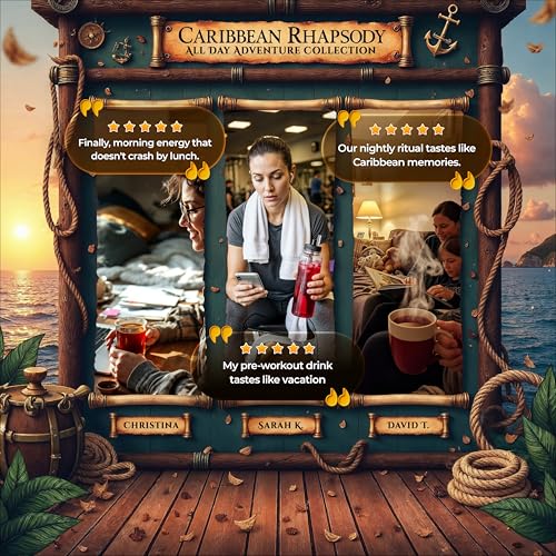ENZO Tea Master Reserve - Caribbean Rhapsody Rum Raisin Tea (4oz) Pirate\'s Secret Rum Raisin Treasure | Looted Hibiscus Raspberry Strawberry Blueberry Grape with Natural Rum Essence | Loose Leaf Caffeine Free 37 Cups