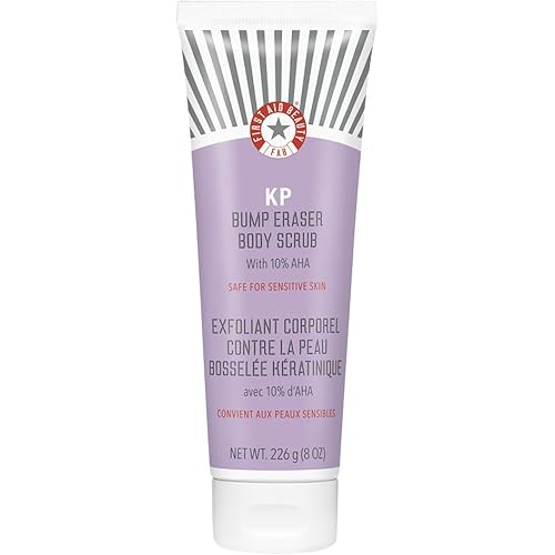 First Aid Beauty KP Bump Eraser Body Scrub with 10% AHA, Keratosis Pilaris Skin Exfoliator with Glycolic and Lactic acids, Helps Reduce Chicken Bumps, Safe for Sensitive Skin, 8 oz