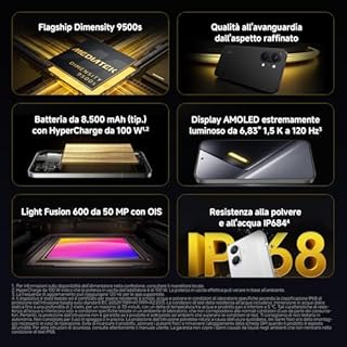 POCO X8 Pro Max, Smartphone 12+512GB, Dimensity 9500s, Batteria 8500mAh (typ), Display AMOLED ultra luminoso, Fotocamera da 50MP con OIS, Blu, Garanzia 2 anni+1 anno extra, Caricatore non incluso