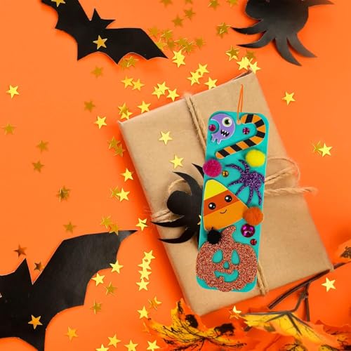 24 Set Halloween Craft Kits for Kids, DIY Halloweens Doorknob Hanger Decorations Fall Arts & Crafts Supplies, Halloween Pumpkin Bat Ghost Monster Foam Stickers for Classroom Party Favors Activities - Image 6