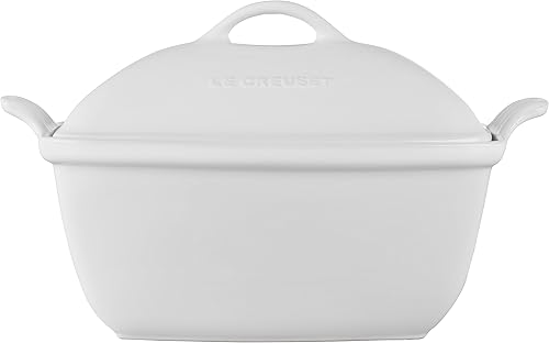 Miniatura 2 de Le Creuset Heritage Stoneware - Panadero profundo con tapa, 4.5 cuartos de galón., Blanco