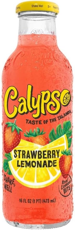 Lemonade, Strawberry Lemonade, Made with Real Fruit, 16 Fl Oz Glass Bottles (Pack of 12)