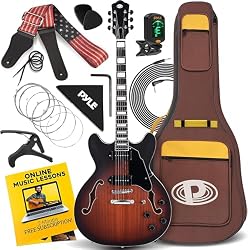 Pyle Guitare Electrique à Corps Semi-creux - Guitare- Kit…