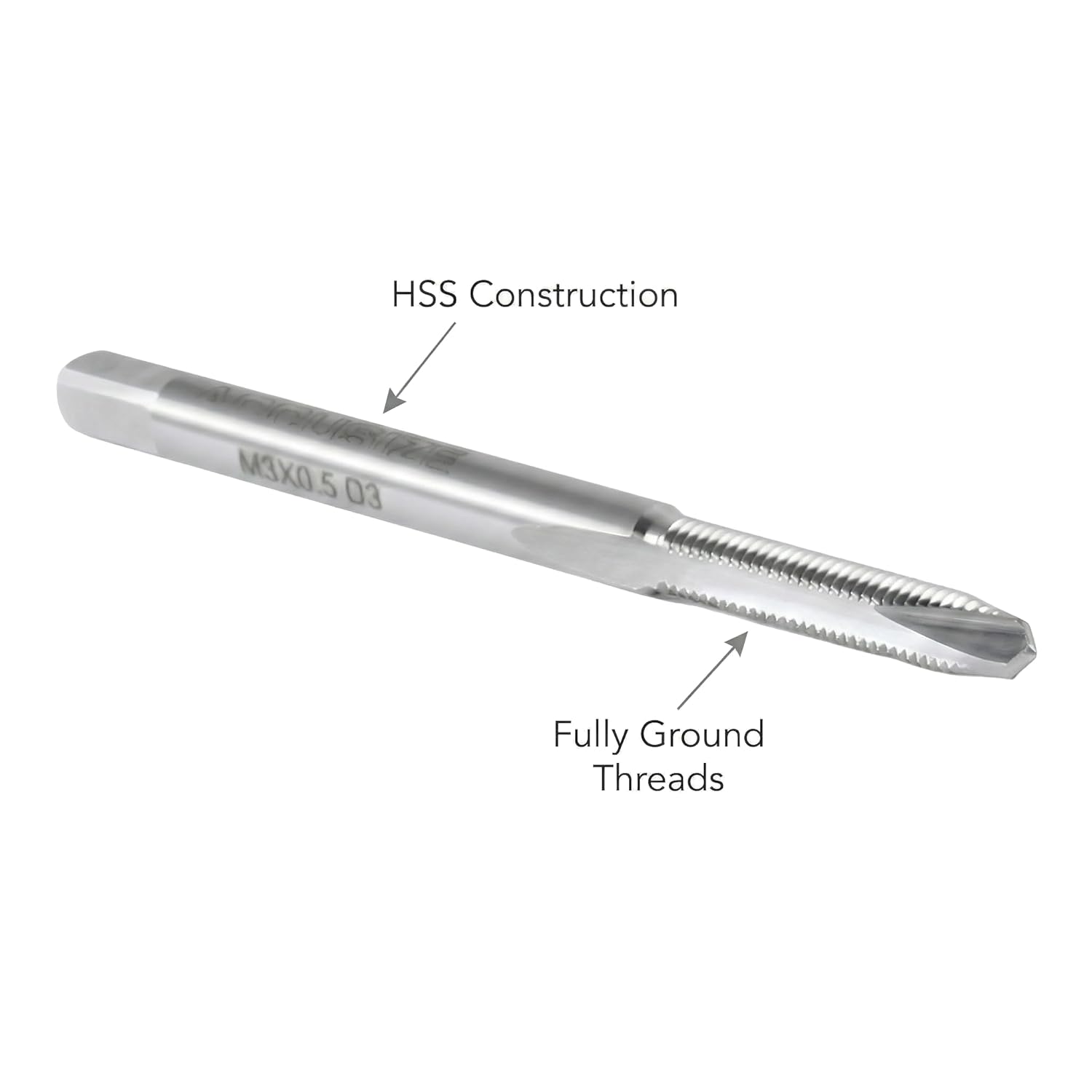 Accusize Industrial Tools M3x0.5 Metric Spiral Point Taps, HSS, 2 Flutes, Bright Finish, 10‑Piece Set, SPT-3M-05x10