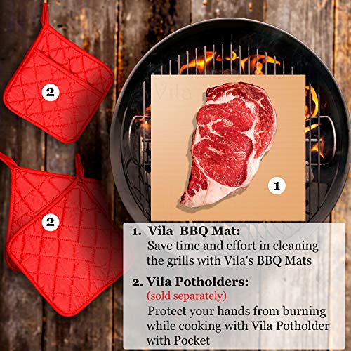 Vila Reusable Bbq Grill Mats, 14X14 Inches, High Temperature Resistant Up To 500° Fahrenheit, Heavy-Duty, Easy To Clean, Ideal For Charcoal Grills, Electric Ovens, Microwaves And Smokers, 2 Pieces #TOP5