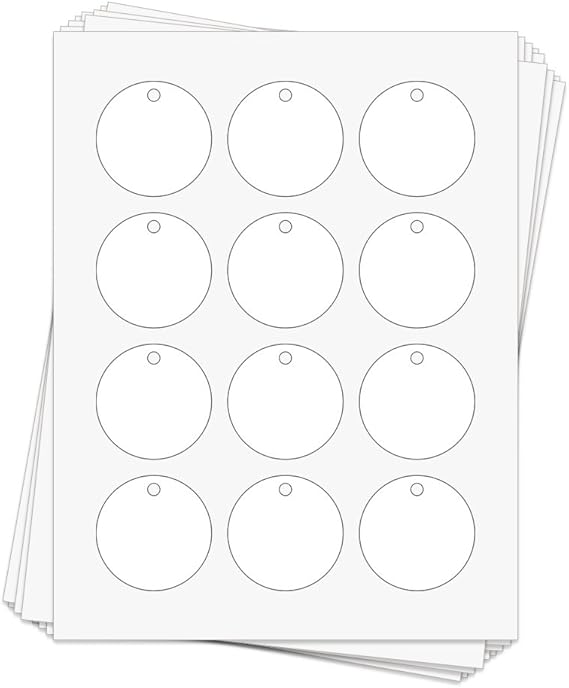60 Printable Cardstock Hang Tags with Holes, Personalize and Custom Tags (Circle