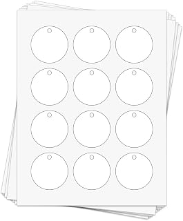 60 Printable Cardstock Hang Tags with Holes, Personalize and Custom Tags (Circle - 2x2 inches, 10 Sheets)