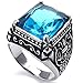 KONOV Mens Crystal Stainless Steel Ring, Classic Gothic, Blue Silver, Size 13