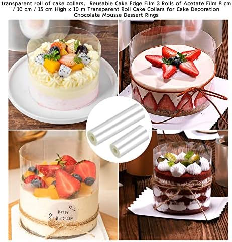 3 Rolls Acetate Sheets For Cakes Clear Acetate Cake Collars Reusable Cake Foil Collars Liners Banding Foil Sheet Film Roll for Cake Decoration Chocolate Mousse Baking Dessert Rings(8cm/10cm/15cm*10m)