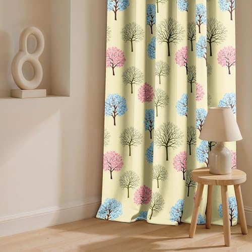 Image of Ultimate Trends Room Darkening Digital Printed Floral Geomatrical Prints Curtain 65-70% Opacity,Diamond Eyelets, Tie Back, Floral Geomatrical, 5 FEET Pack of 2,Teal and Coral