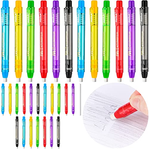 Retractable Erasers Pen Style Eraser Mechanical Eraser Pen Funny Portable Pen Eraser With Grip Retractable Eraser For Artist Or Students Kids School Office Supplies, 6 Assorted Colors (30 Pcs) #TOP26