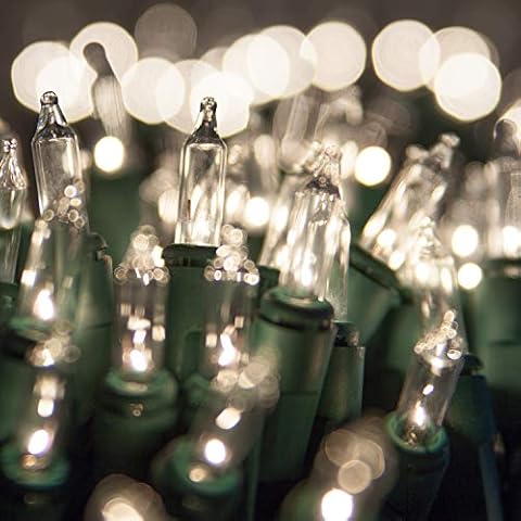 Kringle Traditions Incandescent Mini String Lights, Indoor Mini Tree Lights, Outdoor Christmas Mini Lights, Colorful Christmas Mini Lights, Green Wire (50 Lights / 6” Spacing / 25.5 Ft, Clear) Cover